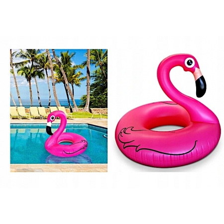 DUŻY RÓŻOWY FLAMING 120CM MATERAC KOŁO DMUCHANE