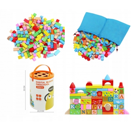 KLOCKI DREWNIANE WIADERKO KOLOROWE DUŻY ZESTAW